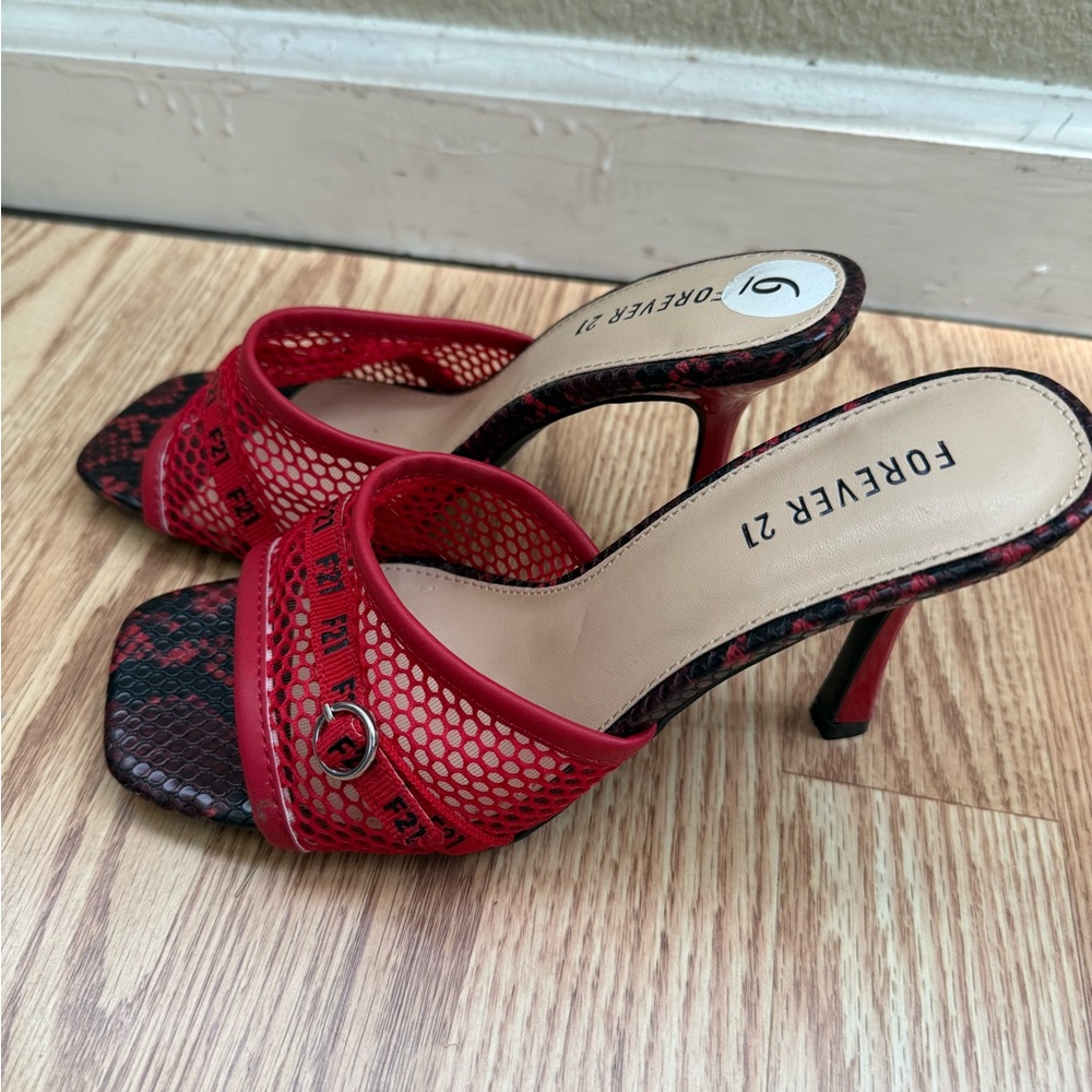 FOREVER 21 Red Mesh Women's Heels